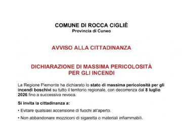 Dichiarazione massima pericolosità incendi boschivi 